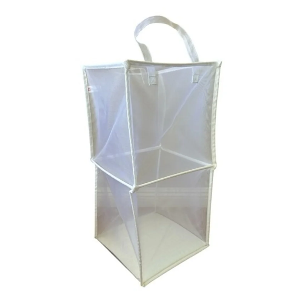 White Collapsible Mesh Laundry Hamper Foldable Polyester Bag with Handles VG